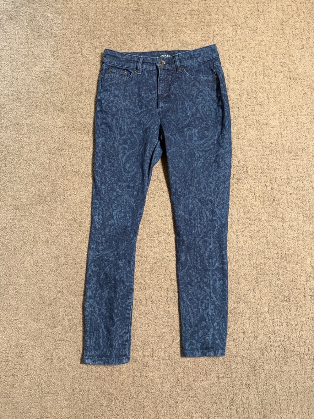 Lauren Ralph Lauren Women’s Stretch Denim Skinny Jeans Blue Paisley Print Size 2